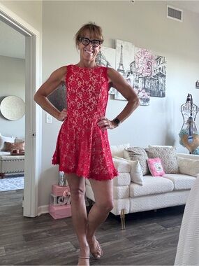 miami Red Lace Sleeveless Skater Dress